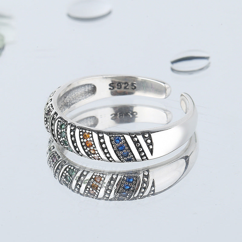 S925 Sterling Silver Fashion Personalized Color Diamond Thread Ring