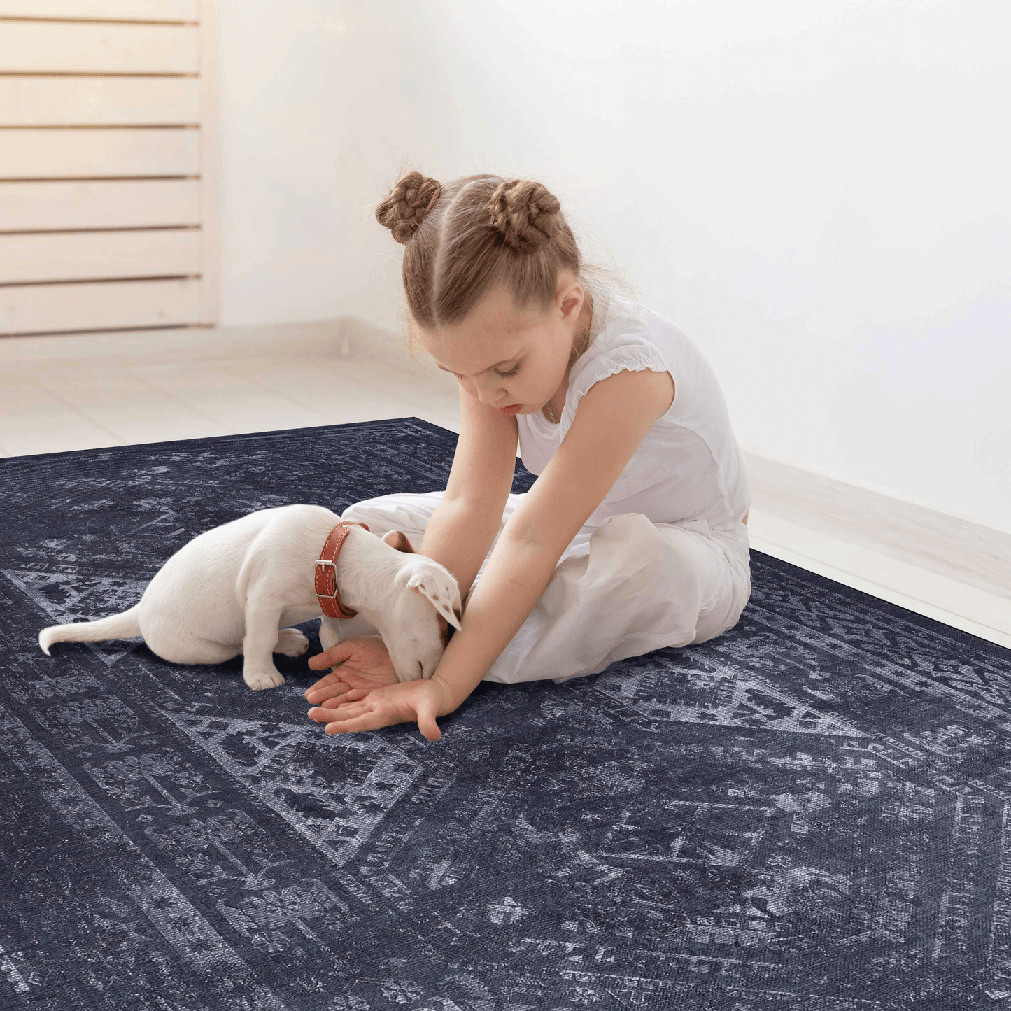 Maval Washable Area Rug - 5x8 Black & Gray Modern Design