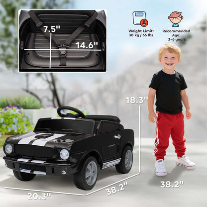 Licensed Ford Shelby GT 350 kids ride-on car with black padded seat and open interior