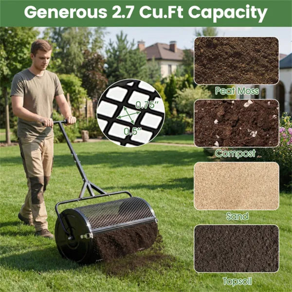 24" Lawn Topdressing Spreader | Compost & Fertilizer Mesh Roller