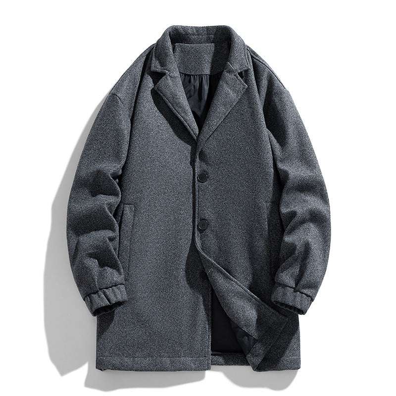 New Men's Casual Loose Mid-length Woolen Trench Coat