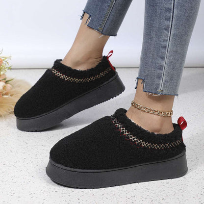 New Ethnic Plush Slippers – Thick Sole Warm Winter Shoes New Ethnic Style Sewing-edge Plush Slipp | Ectron Online