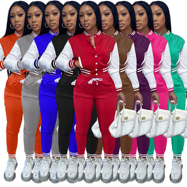Women's Single-Breasted Baseball Jacket Set