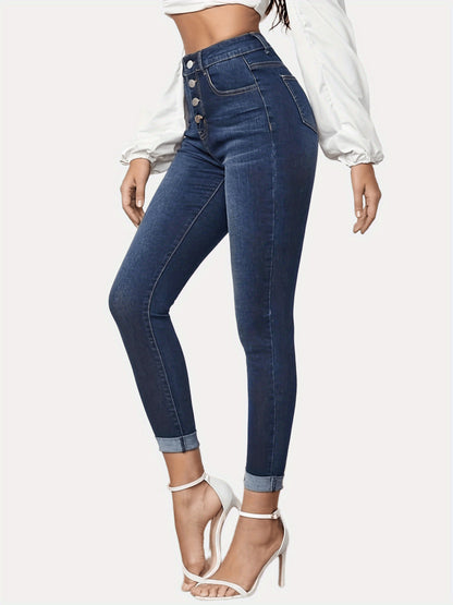 Women's Contrast Color Slim Jeans | Stretch Rolled Hem Cropped Denim Contrast Color Slim Fit Stretch Rolled H | Ectron Online