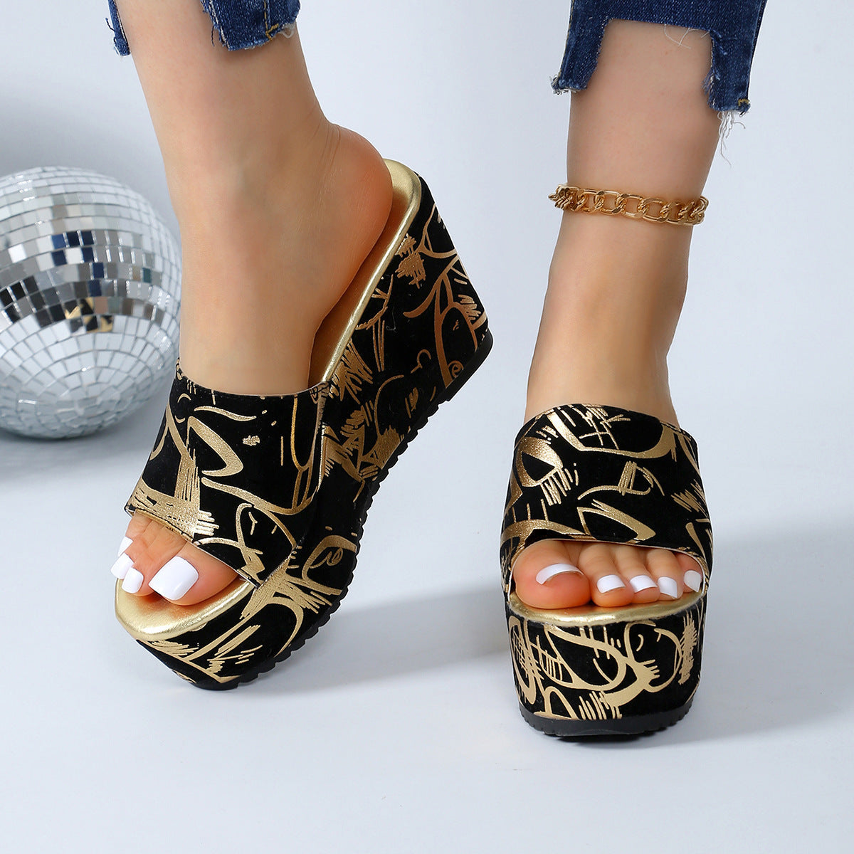 Round Toe Wedge Printed Slippers Round Toe Wedge Printed Slippers | Ectron Online