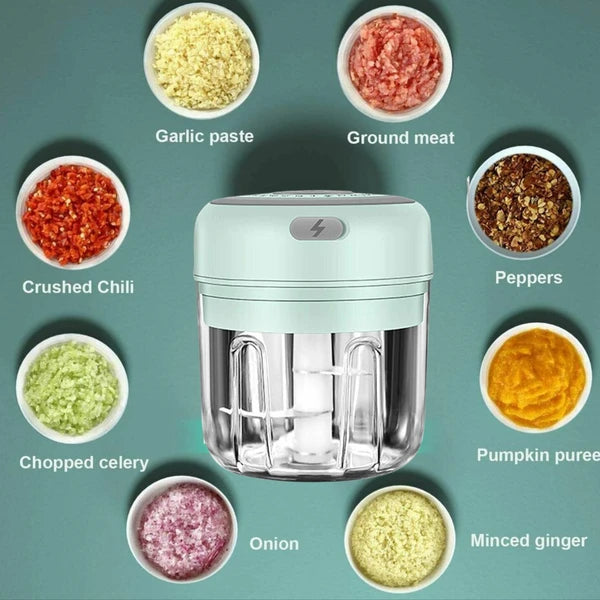 300ml Mini Electric Garlic Press & Food Chopper | Portable Meat & Vegetable Mincer