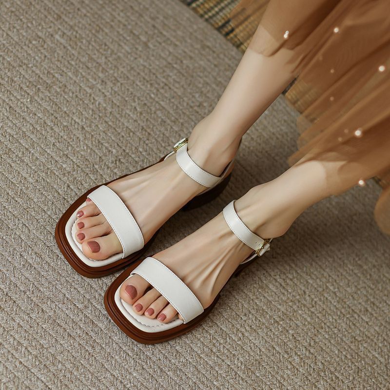 Women’s Summer Flat Leather Retro Platform Sandals Women's Summer Flat Soft Sole Leather Fr | Ectron Online
