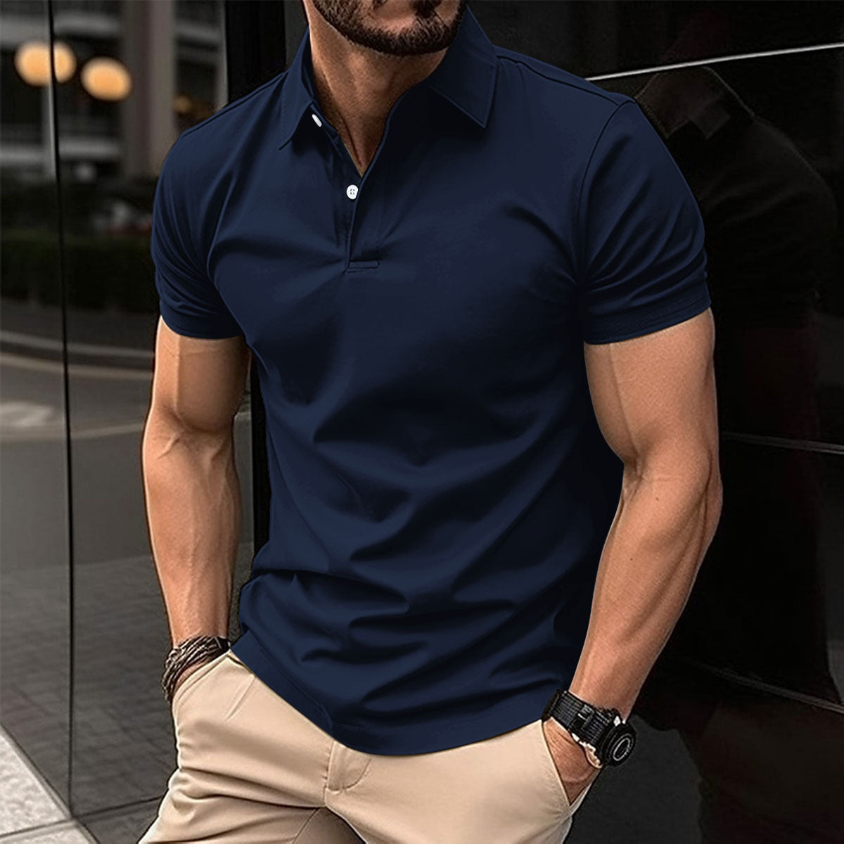 Men’s Summer Polo Shirt – Solid Colour Button Lapel Top Summer Short Sleeve Polo Shirt Men Solid | Ectron Online
