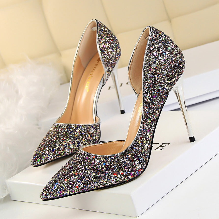 Skinny Stiletto Heels - Sequin & Hollow Out Skinny Women's Shoes Stiletto Heel Shall | Ectron Online