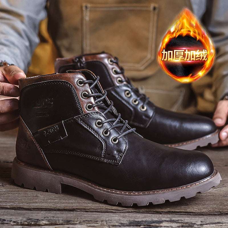 Retro British Leather Boots – Men’s Lace-Up, Warm & Non-Slip Retro British Style Leather Boots | Ectron Online