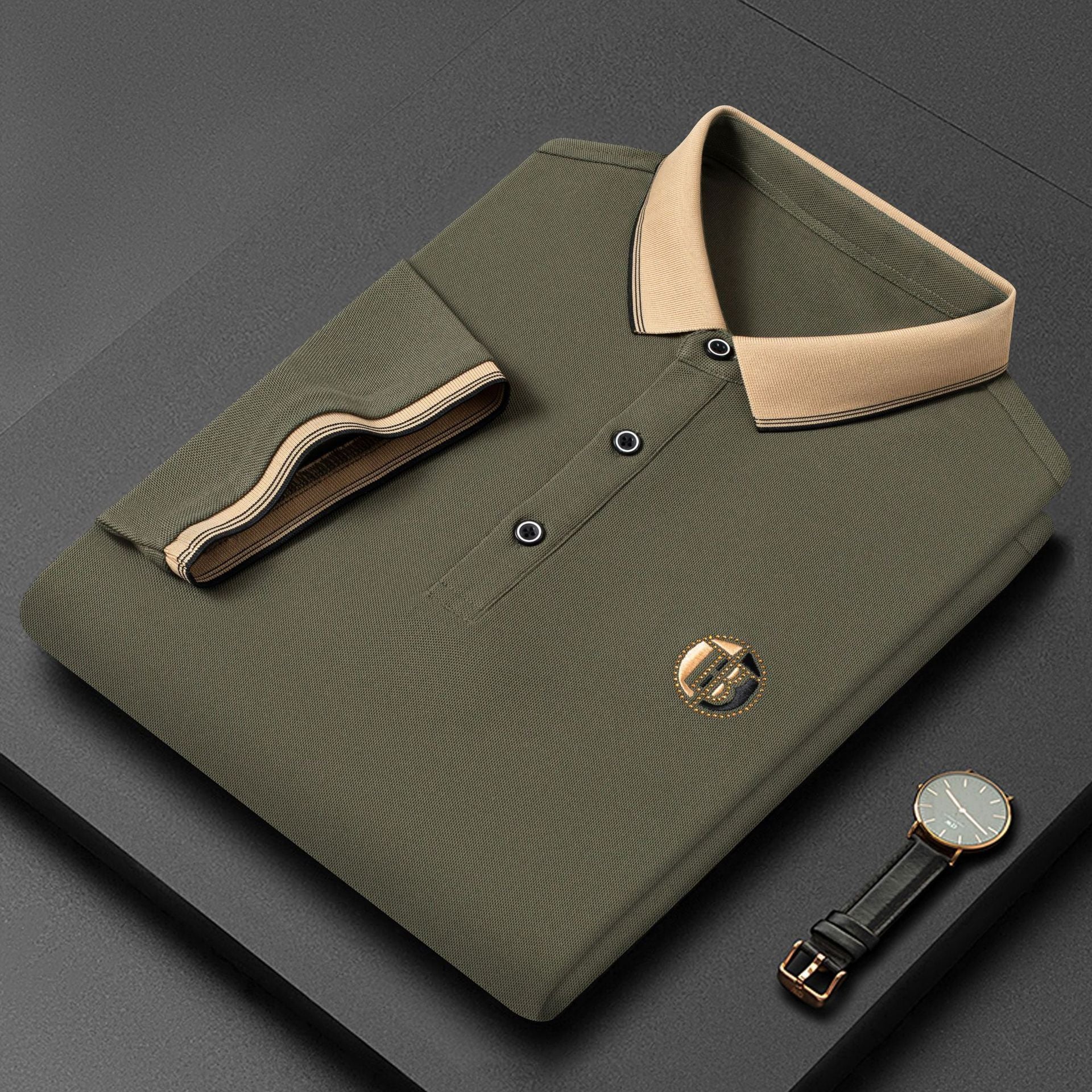 Piqué Lapel T-Shirt – Rhinestone Embroidered Casual Short Sleeve Pique Lapel T-shirt Embroidered Rhinesto | Ectron Online