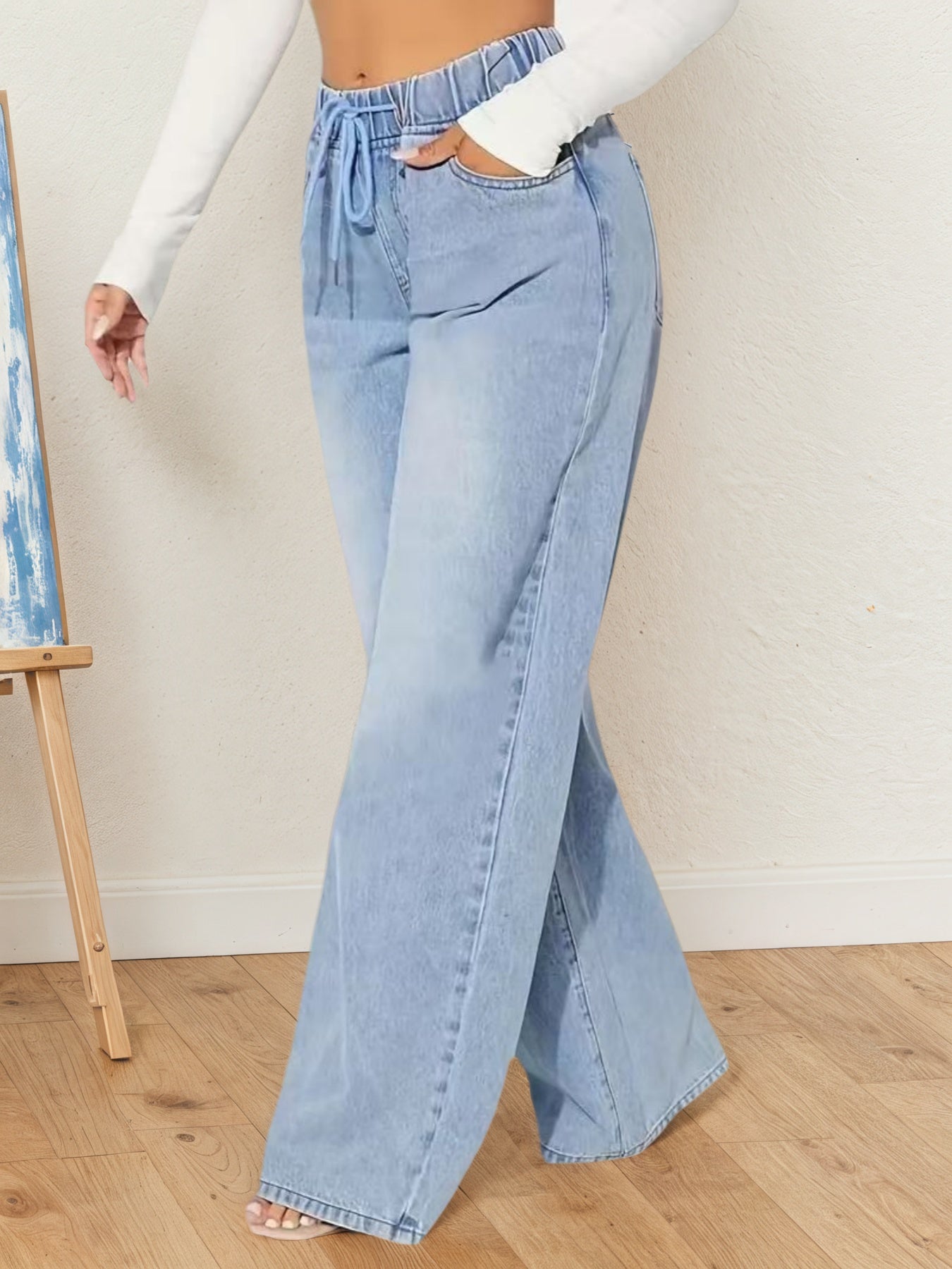 Women's High-Waisted Drawstring Denim