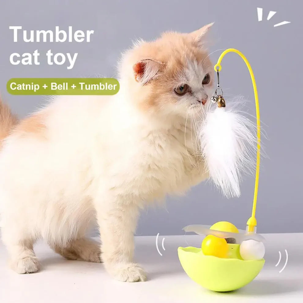 360-degree Rotating Cat Toy Engaging Cat Toys Rolling Ball Teaser Stick with Catnip Bell Feather Wand for Scratch-resistant