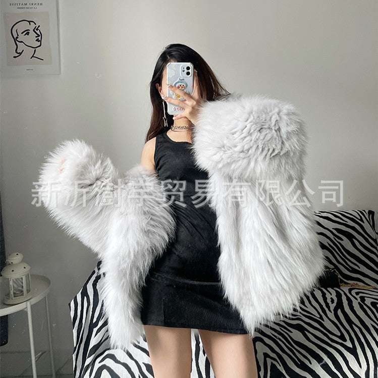Fur Women's Clothing Fox Fur Coat Hooded Large Size Fuzzy Top