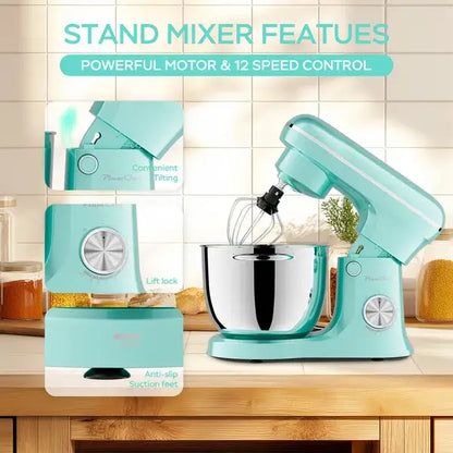 5L & 4.5L Dual Bowl Stand Mixer - 10-Speed Tilt-Head Blue Mixer 5L & 4.5L Dual Bowls Stand Mixer, 10 Sp | Ectron Online