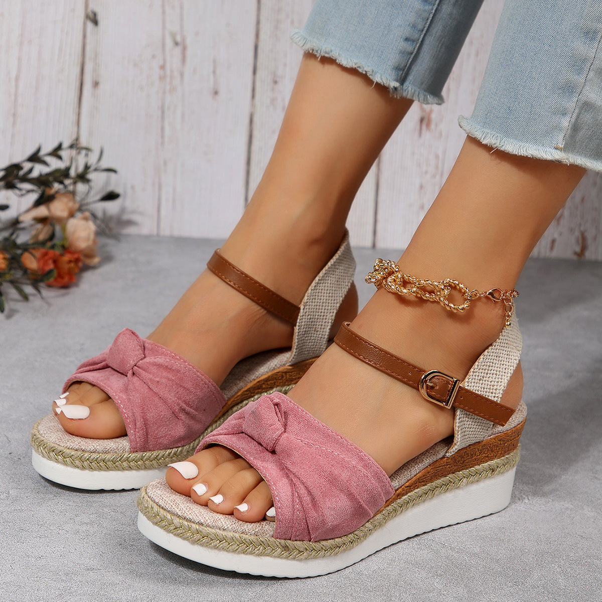 Women’s Thick-Soled Bow Wedge Sandals – Casual Summer Linen New Thick-soled Bow Sandals Summer Fashi | Ectron Online