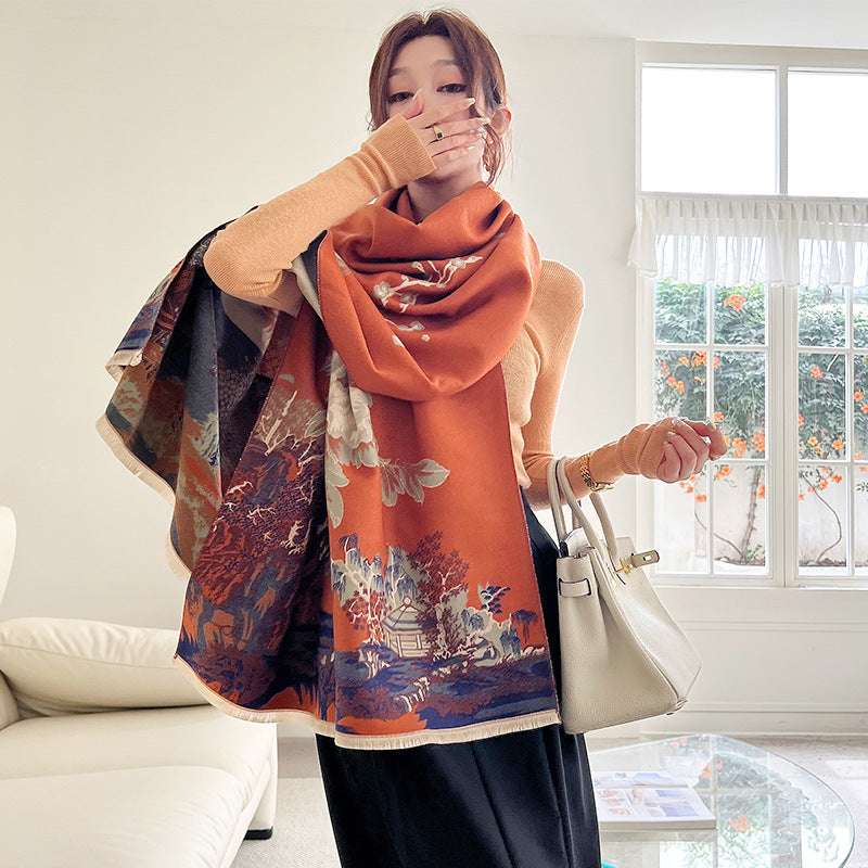 Women's Vintage Plum Double-Sided Cashmere Shawl Vintage Plum Scarf Women's Artificial Ca | Ectron Online
