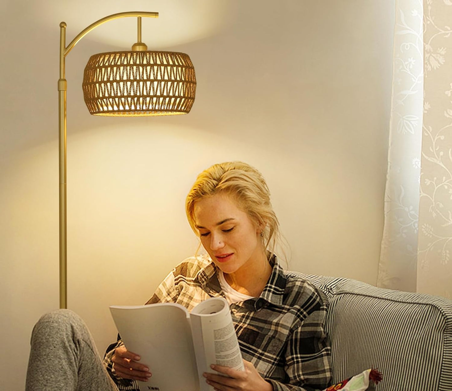 LED Gold Floor Lamp - Stepless Dimmable with Remote Control