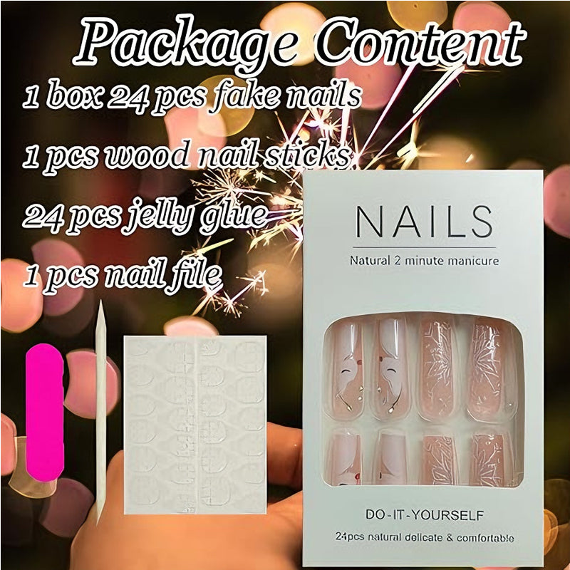 24Pcs Diamond Deer & Snowflake Nails 24 PCS Diamond Deer Snowflake Nail Art, | Ectron Online