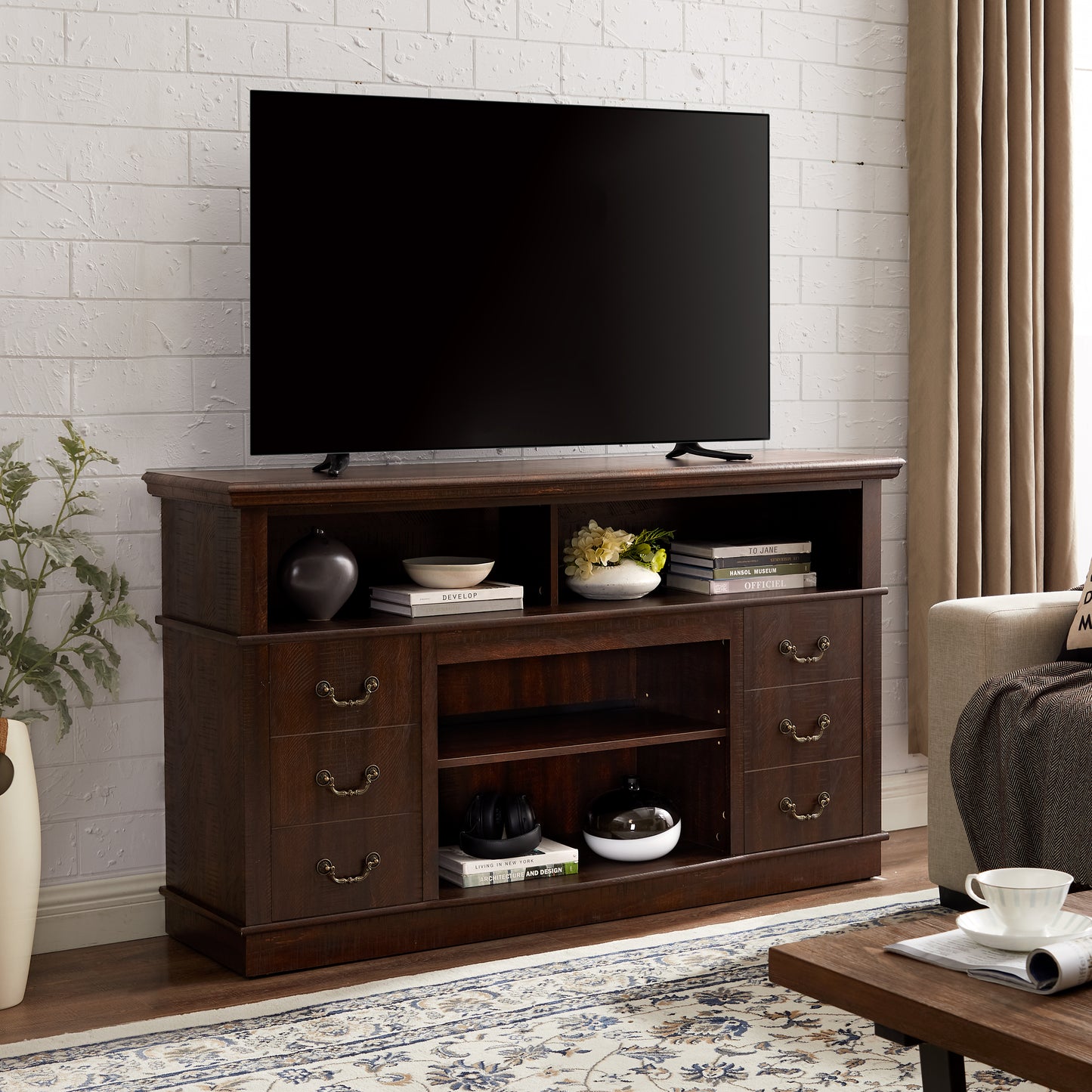 Retro Mid-Century Modern TV Stand for TVs up to 65" - Espresso