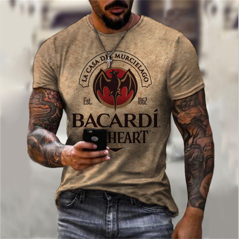 Men’s Vintage 3D Print Tee – English Style Casual Short Sleeve 3D Digital Vintage Print English Men's C | Ectron Online