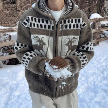 Jacquard Christmas Zipper Idle Style Cardigan Knitted Coat
