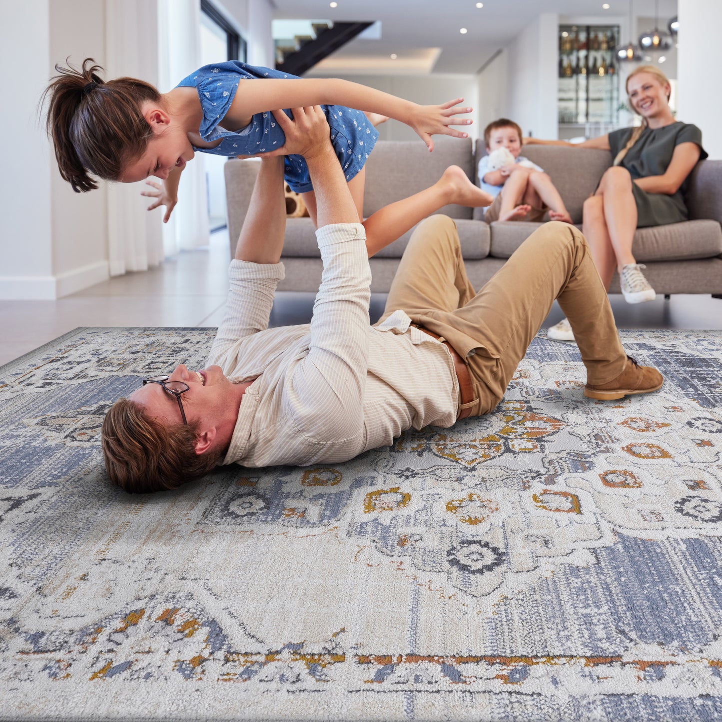 Payas Collection Medallion Area Rug - 6x9 Cream & Gold Modern
