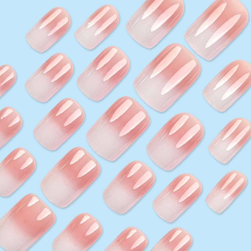 Simple Pink And White Gradient Detachable Nail Art