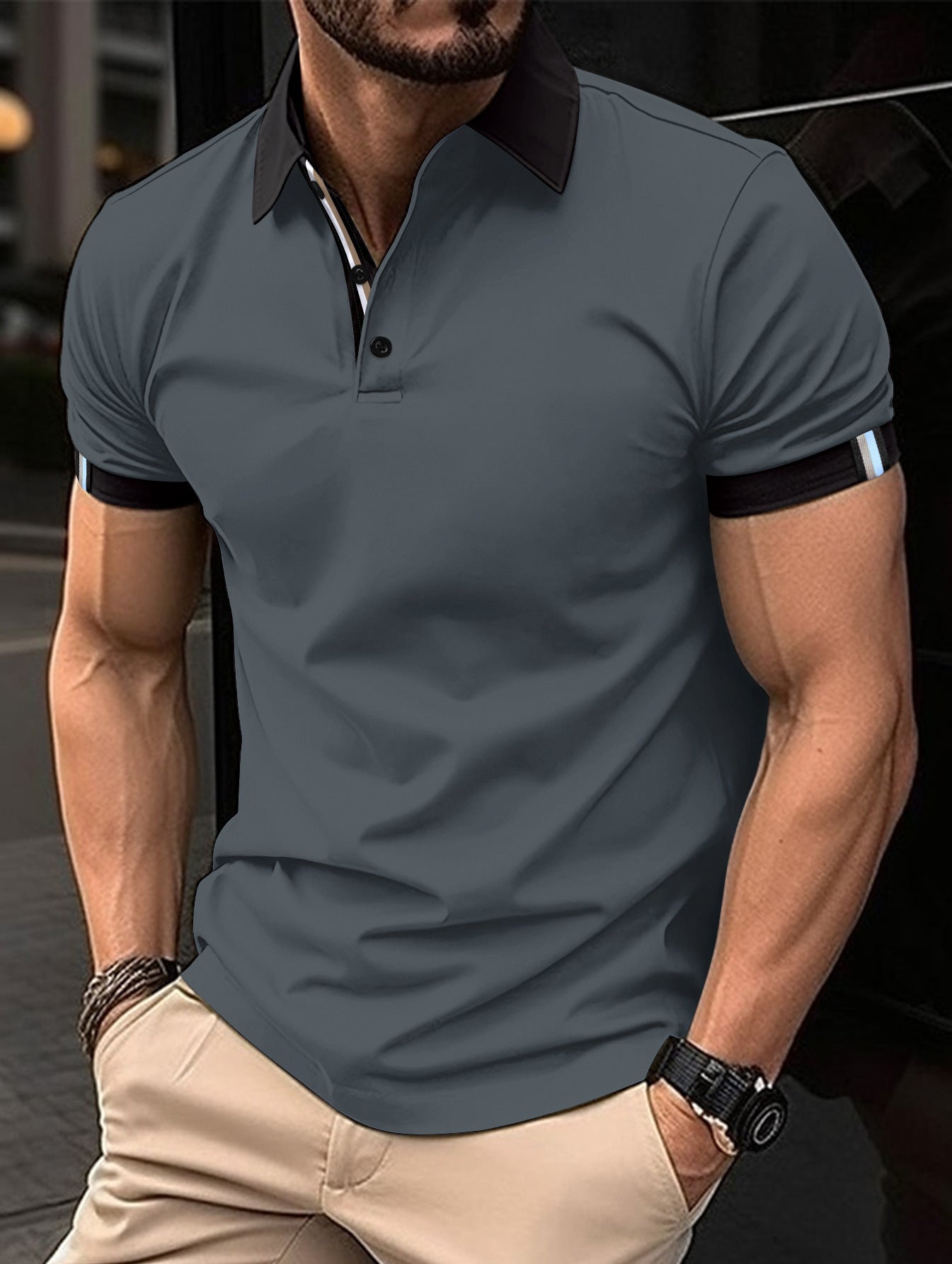 Men’s Casual Button Shirt – Solid Color Short Sleeve Top Men's Casual Button Solid Color Short Sl | Ectron Online