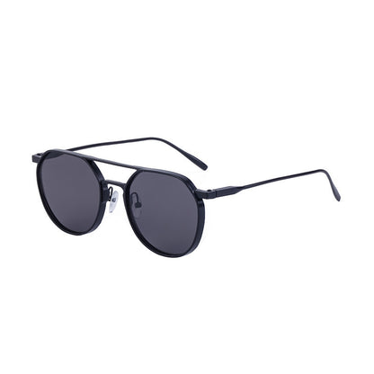 Men's Metal Double Beam Vintage Round Frame Sunglasses