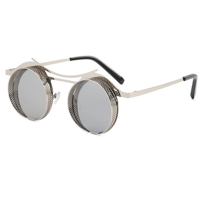 Men's Fashion Retro Steampunk Round Frame Hollow Sunglasses