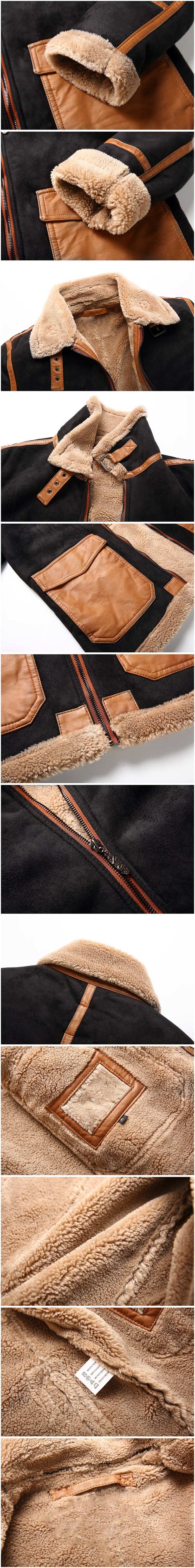 Collage of a brown leather jacket with fur lining, showing different angles and details.
