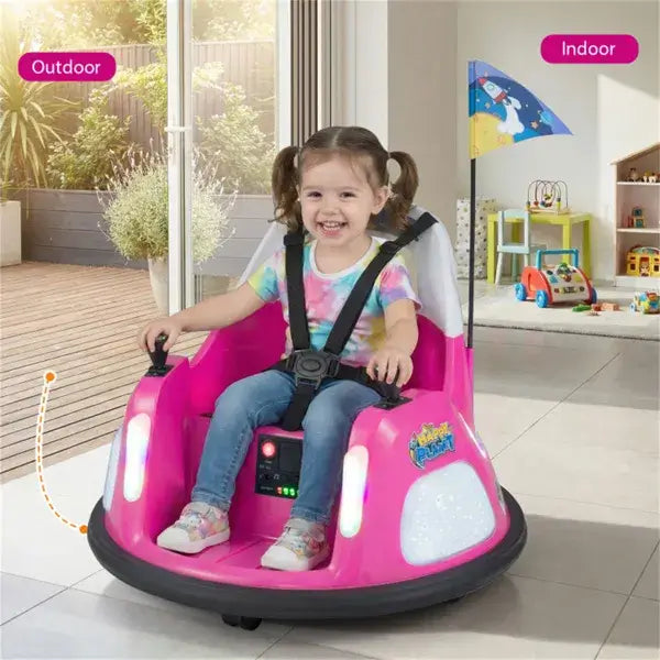 Kids Ride-On Bumper Car with 5-Point Safety Harness – Pink Pink 5-Point Seat Belt Kids Bumper Car W | Ectron Online