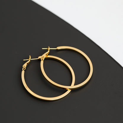 925 Silver Needle In Europe And The United States Wind Metal Glossy Texture Square Circle HOOP Earrings Exaggerated Earrings Tide People Personality Female