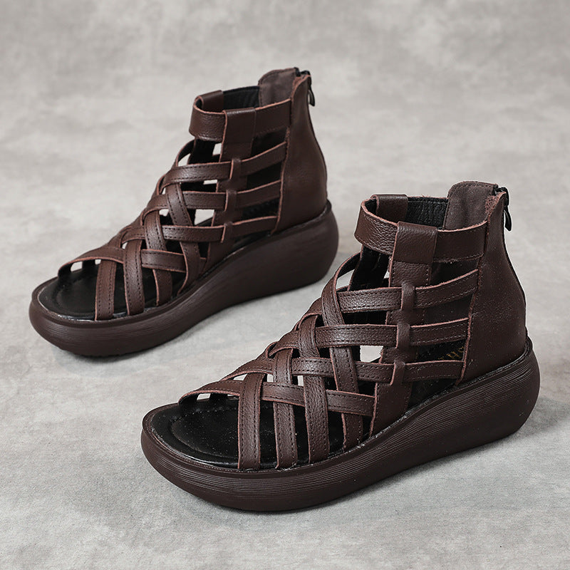 Women’s Retro Ethnic Wedge Sandals – Casual Cowhide Fish Mouth New Ethnic Style Retro Wedge Sandals Wom | Ectron Online