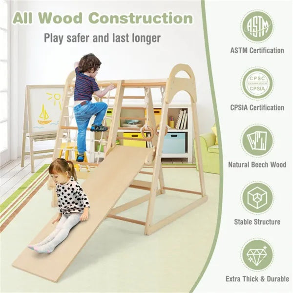 6-in-1 Wooden Kids Jungle Gym Playset | Indoor Climbing Set