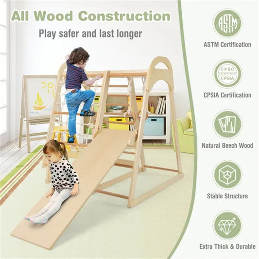 6-in-1 Wooden Kids Jungle Gym Playset | Indoor Climbing Set