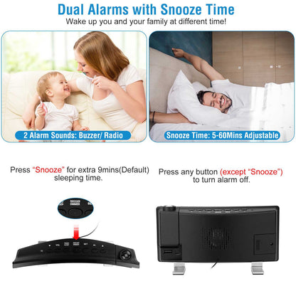 Projection Alarm Clock with Radio | 180° Rotatable LED Digital Clock 1Pc Projection Alarm Clock With Radio Fu | Ectron Online