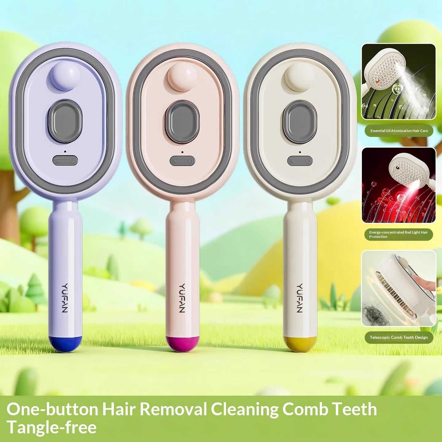 Handheld electric spray massage comb with color options: lavender, pink, beige, circular head