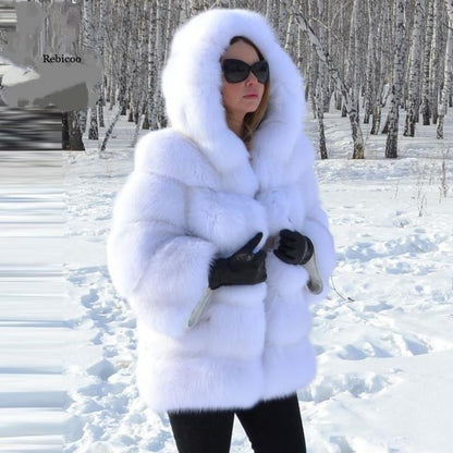 Women's Minimalist Patchwork Fur Jacket | Hooded Faux Fur Grass Coat Women's Minimalist Hooded Patchwork Fur | Ectron Online