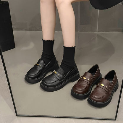Women's Soft Leather Commuter Shoes | Metal Decor Casual Loafers All-match Metal Commuter Soft Bottom Sof | Ectron Online