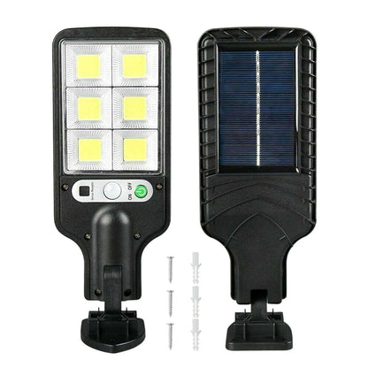 Black solar street light with solar panel compartment and detachable stand base
