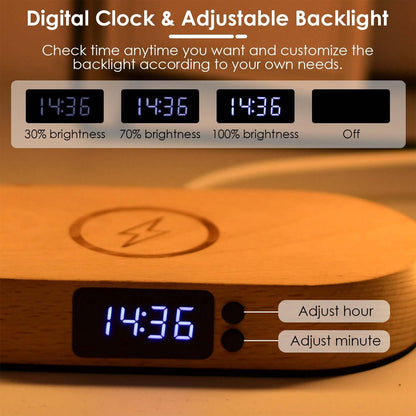 3-in-1 LED Bedside Lamp with Wireless Charging & Clock 1 Set Bedside Table Lamp Touch Control L | Ectron Online