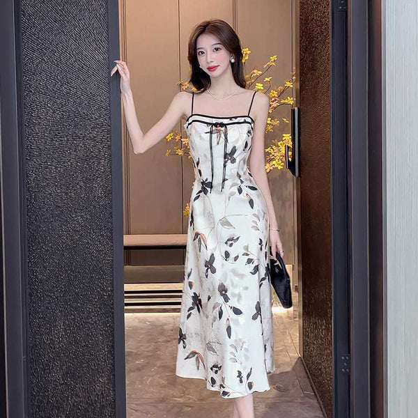 Women’s Satin Oblique Cut Sling Dress – Elegant & Chic