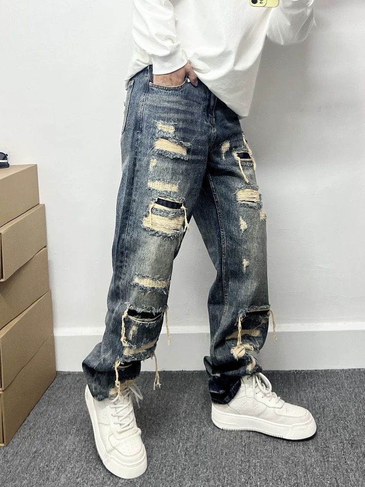 Men's American Casual Ripped Patch Jeans