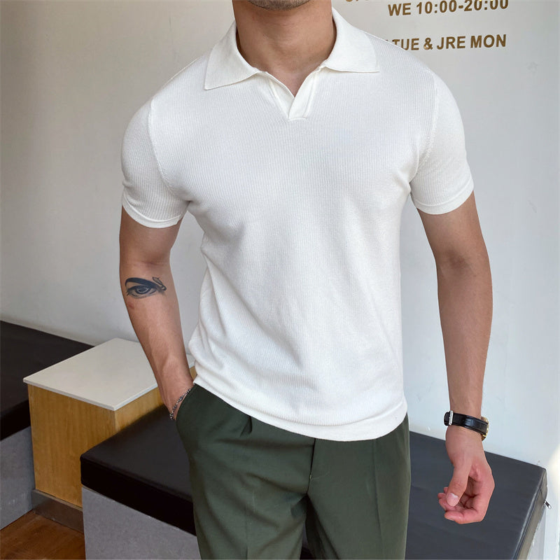 Men’s V-Neck Lapel Shirt – Buttonless Short Sleeve Casual Men's V-Neck Buttonless Short Sleeve Lap | Ectron Online