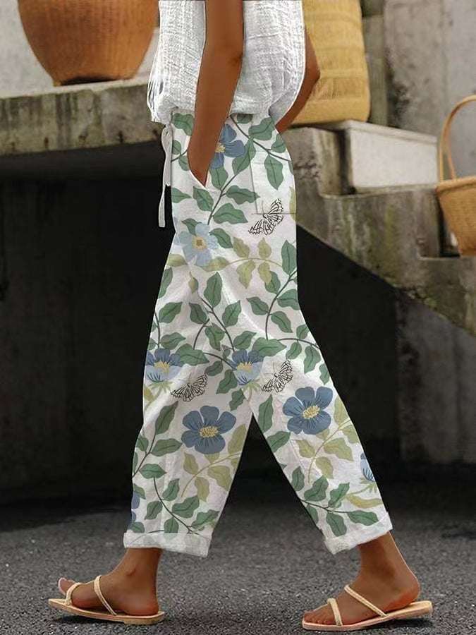Pocket Casual Printed Elastic Waist Cropped Straight Pants Pocket Casual Printed Elastic Waist Crop | Ectron Online