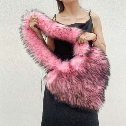 Plush Large Capacity Love Shoulder Bag for Women Winter Fleece Shoulder Bags Women Heart | Ectron Online