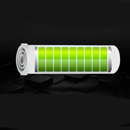 Battery with green charge indicator on a black background