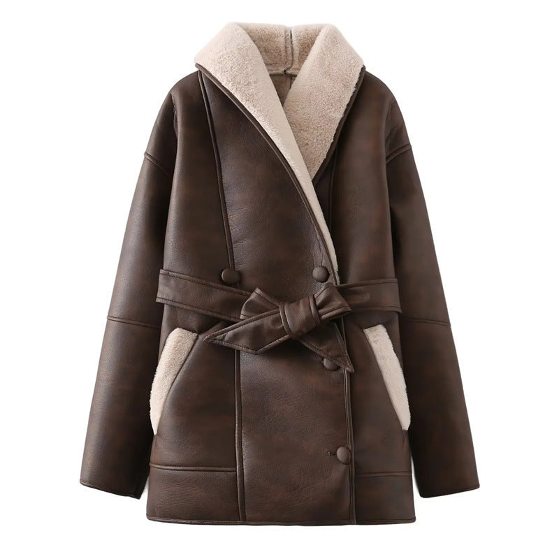Women's American Fashion Double Breasted Mid-Length Loose Coat